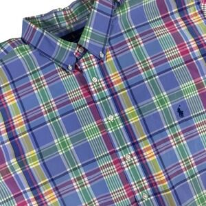 Polo Ralph Lauren Button Down Shirt Mens 3XLT Blue Plaids Short Sleeve Preppy